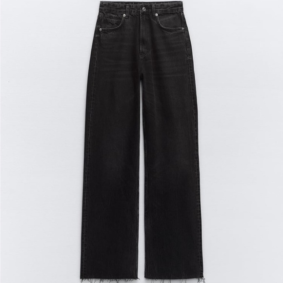 Zara High Rise Wide Leg Jeans Black - Picture 1 of 10